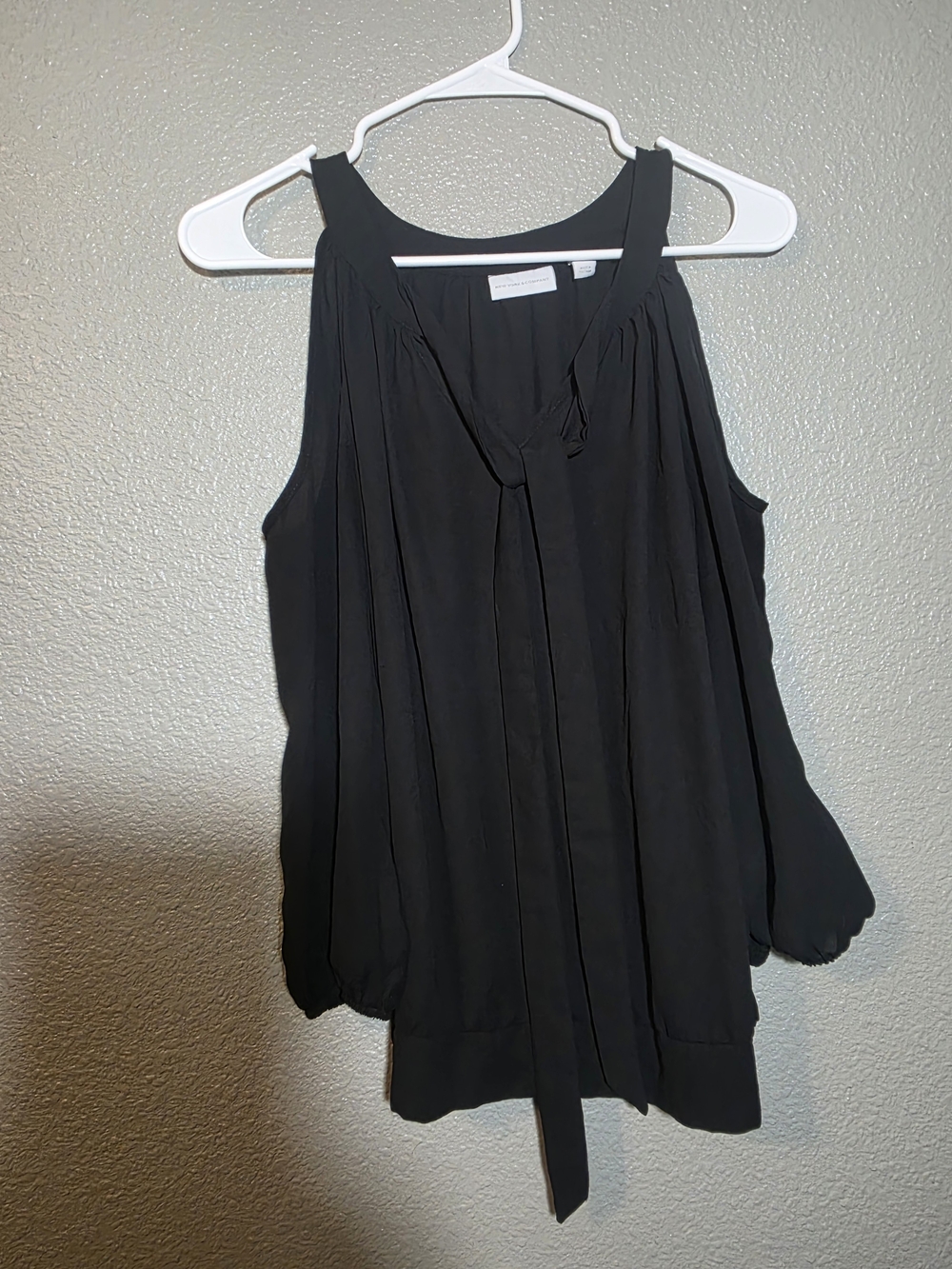 New York & Company Black Cold-Shoulder Tie-Neck Blouse